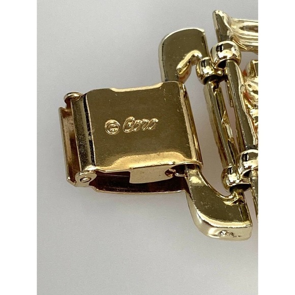 Coro Vintage Bracelet Coral Acrylic Inserts Gold Tone Linked 7” Signed - Picture 8 of 10